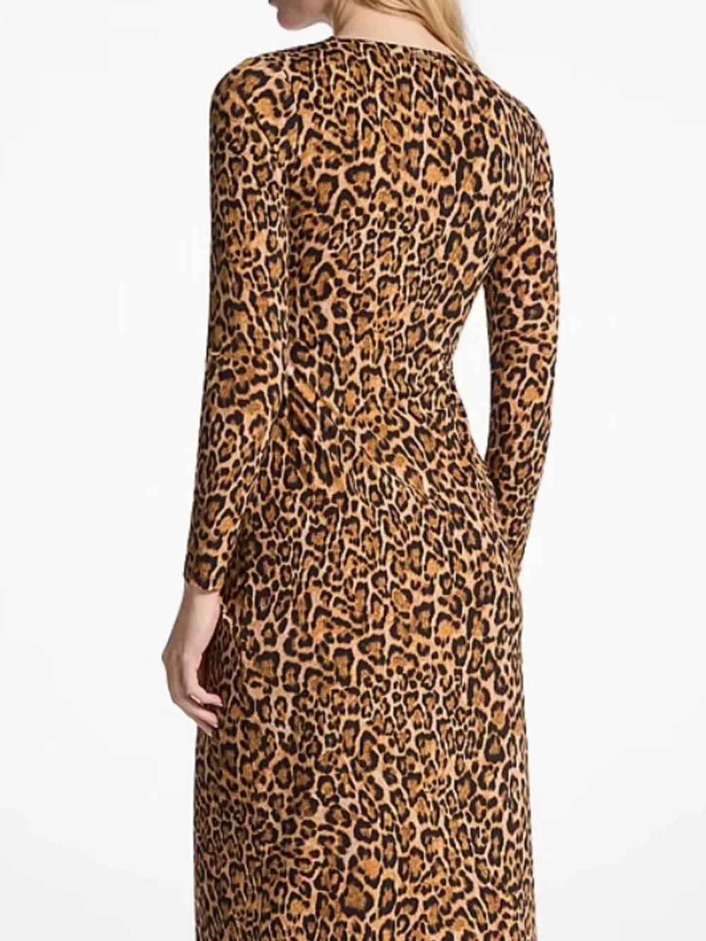 ❤️‍🔥💕 Michael kors Leopard Print V-Neck Long Sleeve Dress - Brown